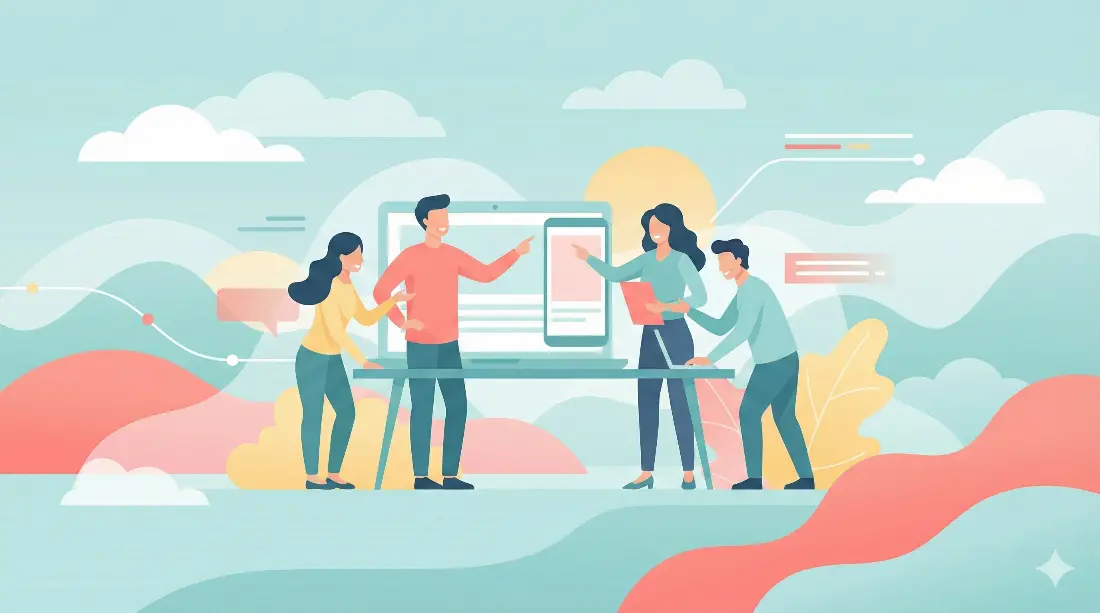 Illustration de collaboration et d'entraide numérique